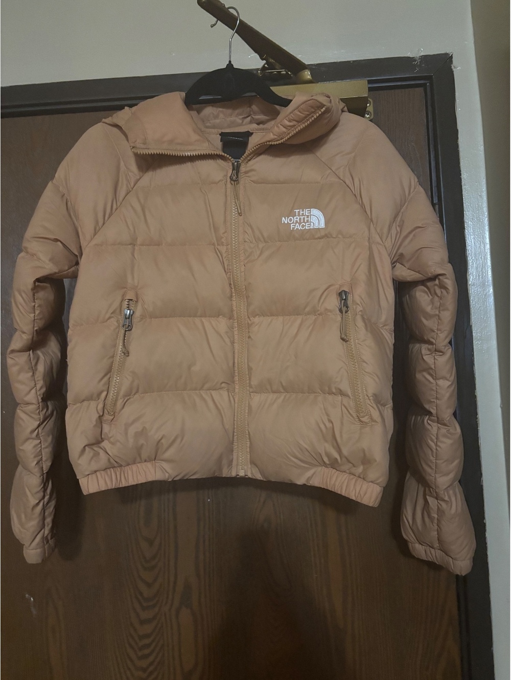 The North Face Tan Cropped Down Puffer Jacket- Size XS